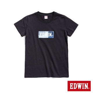 EDWIN 再生系列 CORE拼布 BOX LOGO短袖T恤(黑色)-女款