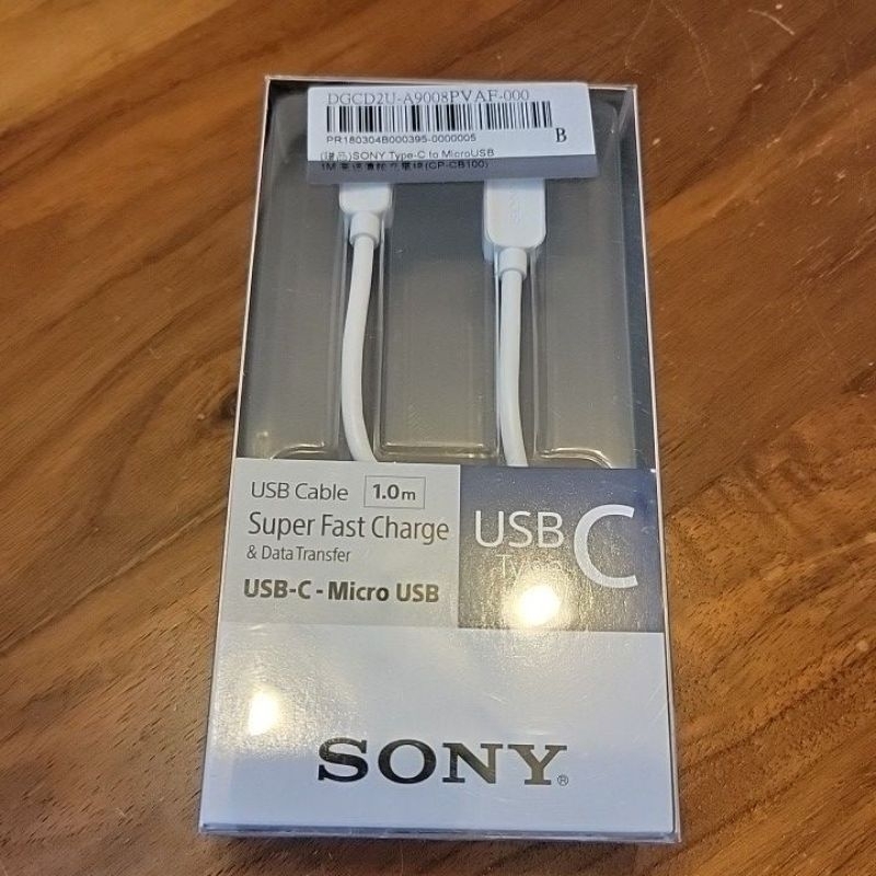 [全新現貨, 特價優惠] SONYUSB-C to Micro USB 傳輸充電線 CP-CB100 1M 白色