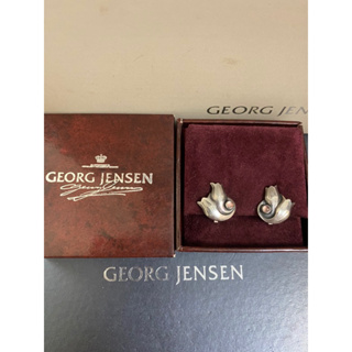 Georg Jensen喬治傑生GJ 1999首刻玫瑰石年度夾式耳環