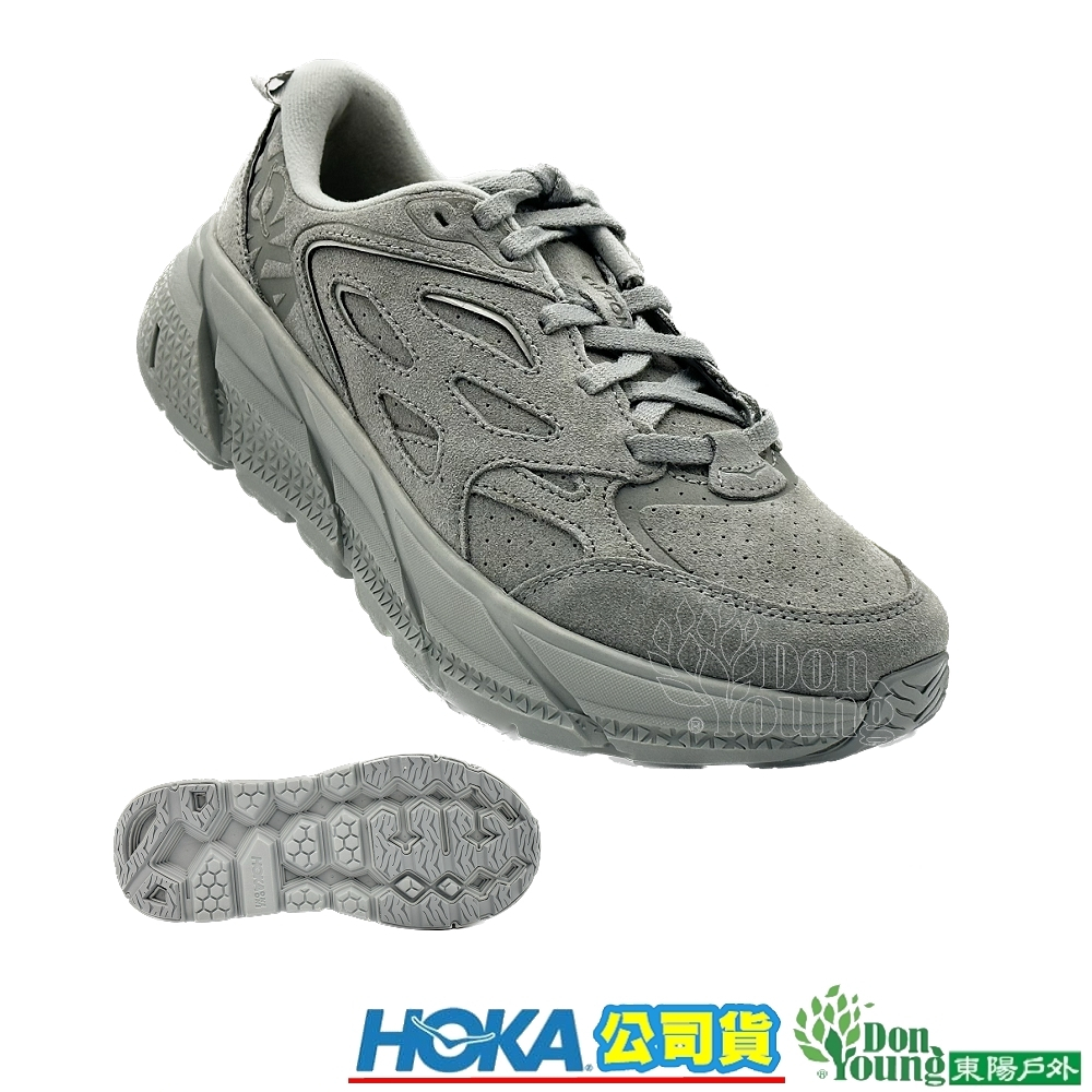 【HOKA】 HO1122571LLTN男女共款 CLIFTON L Suede 潮流麂皮路跑鞋 岩石灰