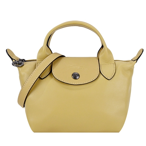 LONGCHAMP LE MINI PLIAGE CUIR系列小羊皮短把兩用水餃包(迷你/沙漠)&lt;二手95%新&gt;