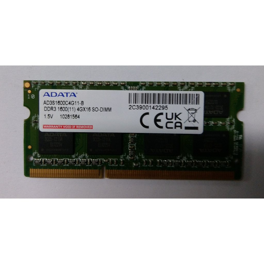 原廠換回 威剛 筆記型電腦 DDR3 1600 4G 1.5V雙面顆粒 10R802