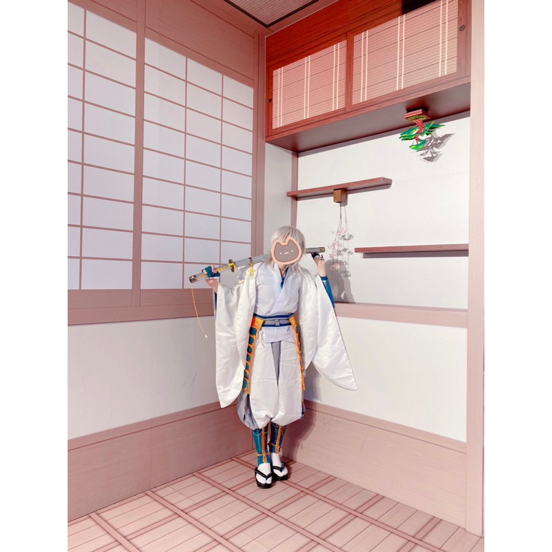刀劍亂舞 鶴丸國永Cos出陣服 大全套 （含鞋+鋼刀+假髮）