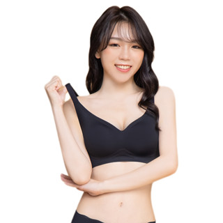 【Anlove】舒適零著肌無痕寬肩內衣(黑色 女生M-XL)純色內衣 無鋼圈內衣 無痕內衣 軟支撐果凍條 高彈肩帶