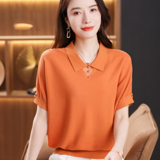 胖胖美依 短袖上衣 短袖T恤 短袖針織衫 夏季上衣新款女士t卹短袖針織冰絲中年媽媽薄款小衫桑蠶絲TBF19.2130