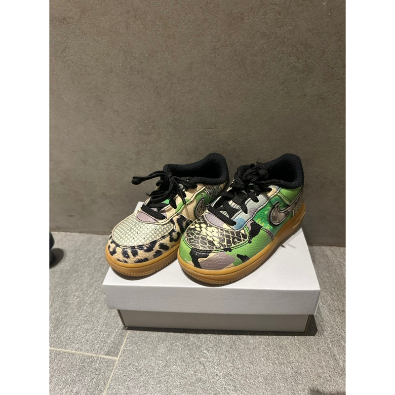 二手正品耐吉Nike AIR FORCE 1 迷彩豹紋綠色蛇紋拼接球鞋 小童 男童 嬰幼童8c 14公分