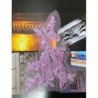 CE78緍紗禮服用料-紅紫色車骨蕾絲片