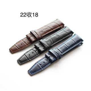 錶帶屋 完全替代22mm 20mm黑色 咖啡 藍色加厚小牛皮鱷魚紋皮革錶帶