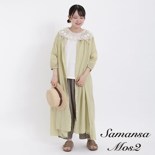 Samansa Mos2 素面/條紋印度巴里紗棉泡泡袖連身洋裝(FL36L0H0380)