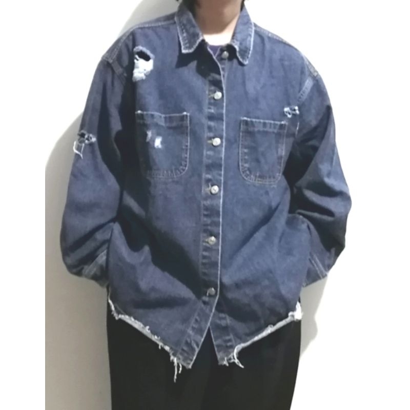 韓國 Cav company 寬鬆版 破壞 加工 牛仔 襯衫 外套