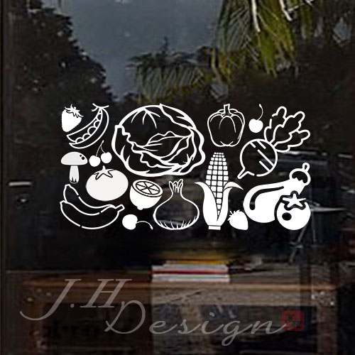 J.H壁貼☆J541蔬果 商用營業時間-標示標誌系列☆牆壁玻璃櫥窗貼紙壁紙 海鮮魚蝦 咖啡茶 麵包甜點披薩 生魚片壽司