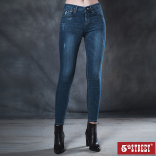 【5th STREET】 女裝 貓顯瘦窄管牛仔褲-中古藍(-3KG系列) (947142)