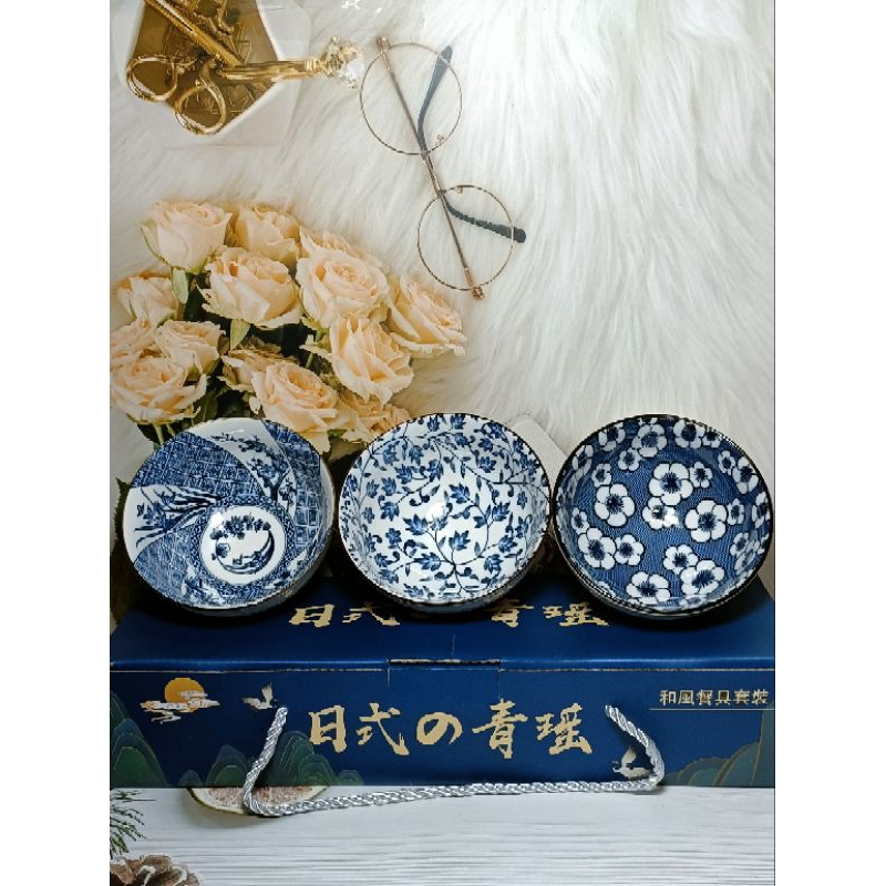 新興 紀念品 日式青瑤 日式瓷碗3入 和風餐具碗套裝組3入/組