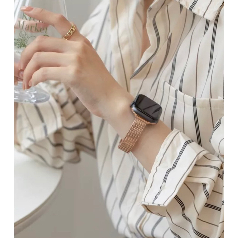 Apple Watch 玫瑰金 不鏽鋼錶帶 麥穗紋錶帶 經典扣表帶 38mm 女士錶帶 全新出清