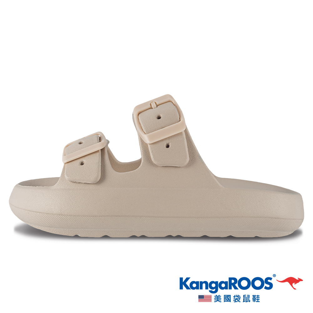 【KangaROOS 美國袋鼠鞋】童鞋 PUFFS 泡芙柔底拖鞋 Q彈 防水 拖鞋 涼鞋 (奶茶-KK32382)