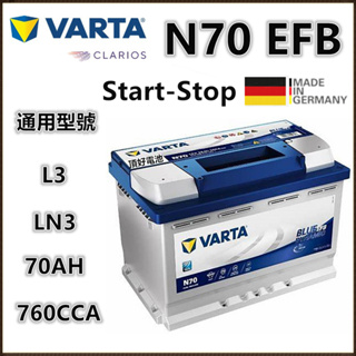 頂好電池-台中 德國 VARTA N70 EFB 70AH 免保養汽車電池 怠速啟停系統 柴油車款 L3 LN3 VW