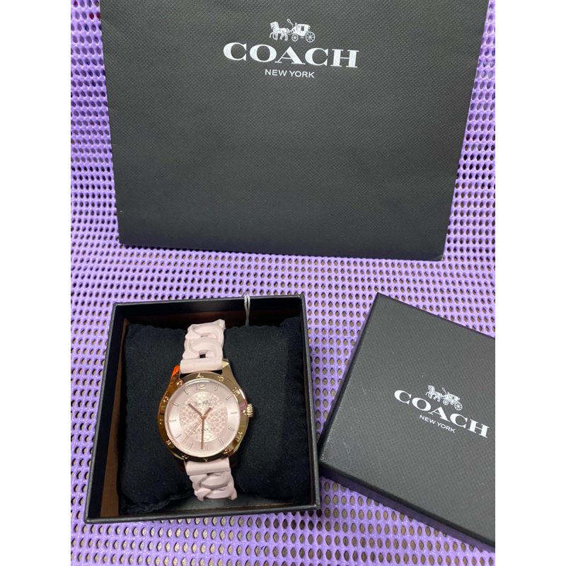 轉售 Coach 經典馬車手錶（矽膠錶帶有C字）粉色