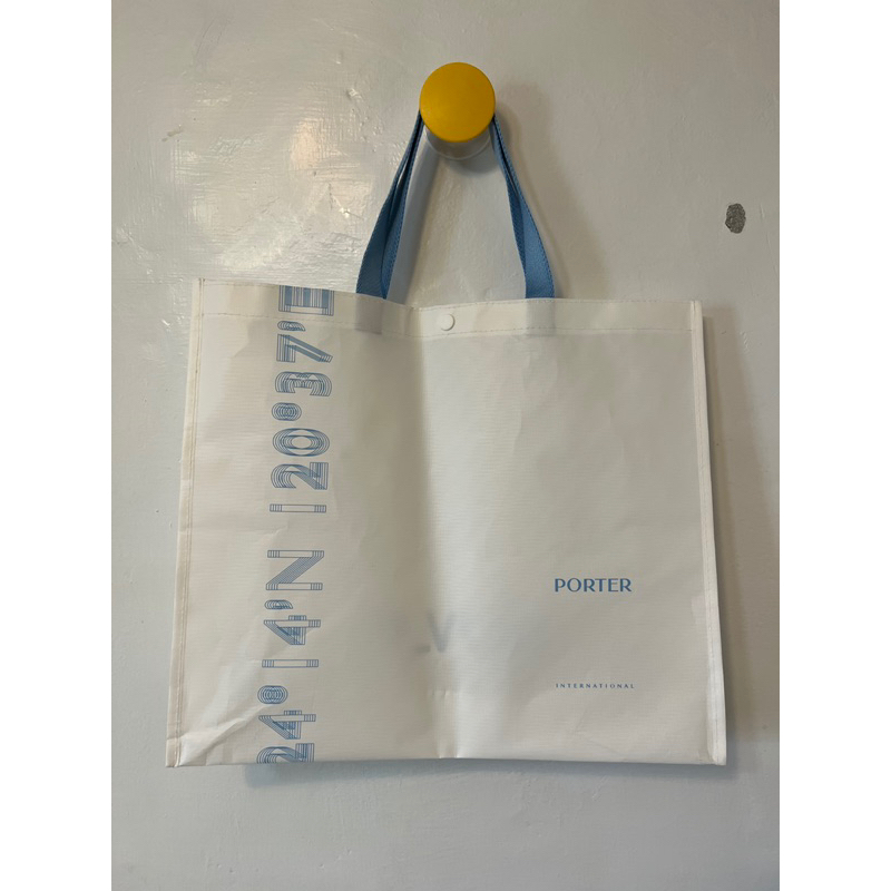 ［全新限量百貨正品］Porter international白色藍色環保袋 尺寸L