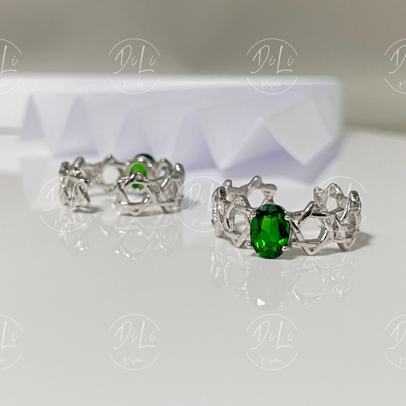 《玓瓅水晶》透輝石 可調節戒指 半圈活口 天然寶石 透輝石戒指 西伯利亞祖母綠