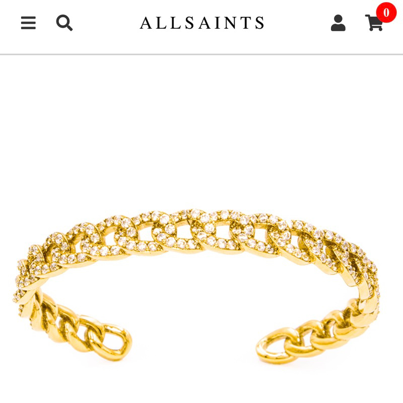 AllSAINTS SHATTERED DIAMOND 開放式 造型手環 鍍18k金 鋯石 手鐲 手鍊