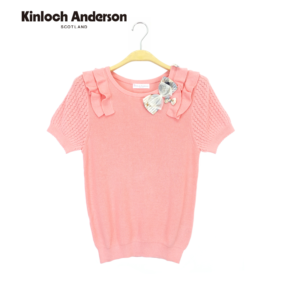 【金安德森女裝】 圓領短袖上衣 輕甜肩荷葉蝴蝶結針織T恤 粉紅 KA075901210 Kinloch Anderson