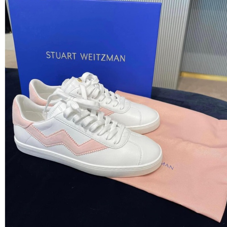 stuart weitzman 全真皮粉色LOGO小白鞋8號