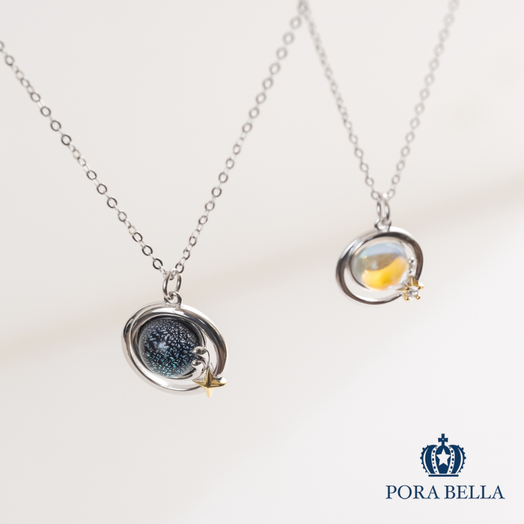 <Porabella>925純銀情侶款項鍊 男女款時尚小眾造型 琉璃月光石星球造型純銀項鍊 Necklace