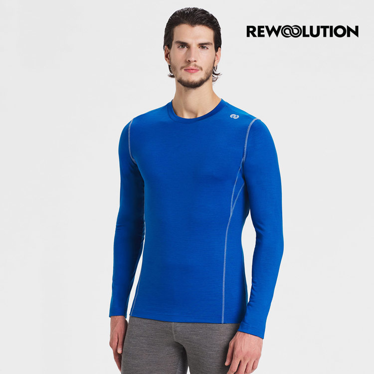 【Rewoolution】男 EXPLORER 190g長袖T恤(寶藍)羊毛衣 登山必備 吸排| MC70455