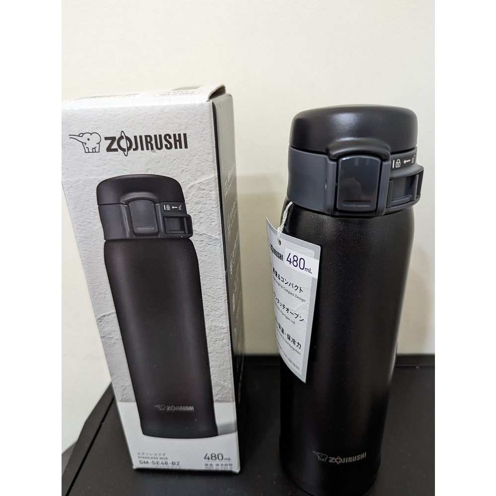 象印 ZOJIRUSHI -480ml超輕量OneTouch不鏽鋼保溫瓶(SE48RZ) 黑色 Sogo 專櫃購買
