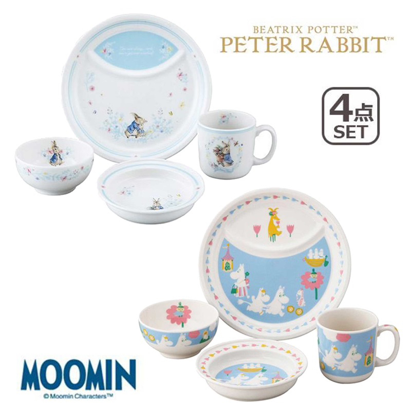 陶瓷餐具4件組-嚕嚕米 Moomin 彼得兔 Peter Rabbit 日本進口正版授權 陶瓷餐具