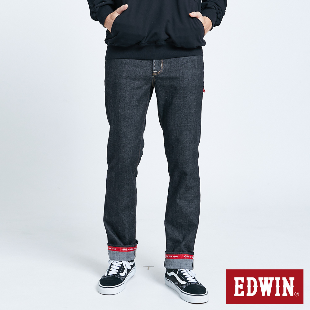 EDWIN EDGE 織帶紅線中直筒牛仔褲(黑色)-男款