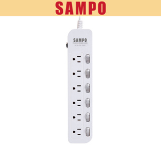 【SAMPO聲寶】六開六插電源延長線 6尺/9尺/12尺 EL-W66R6 EL-W66R9 EL-W66R12