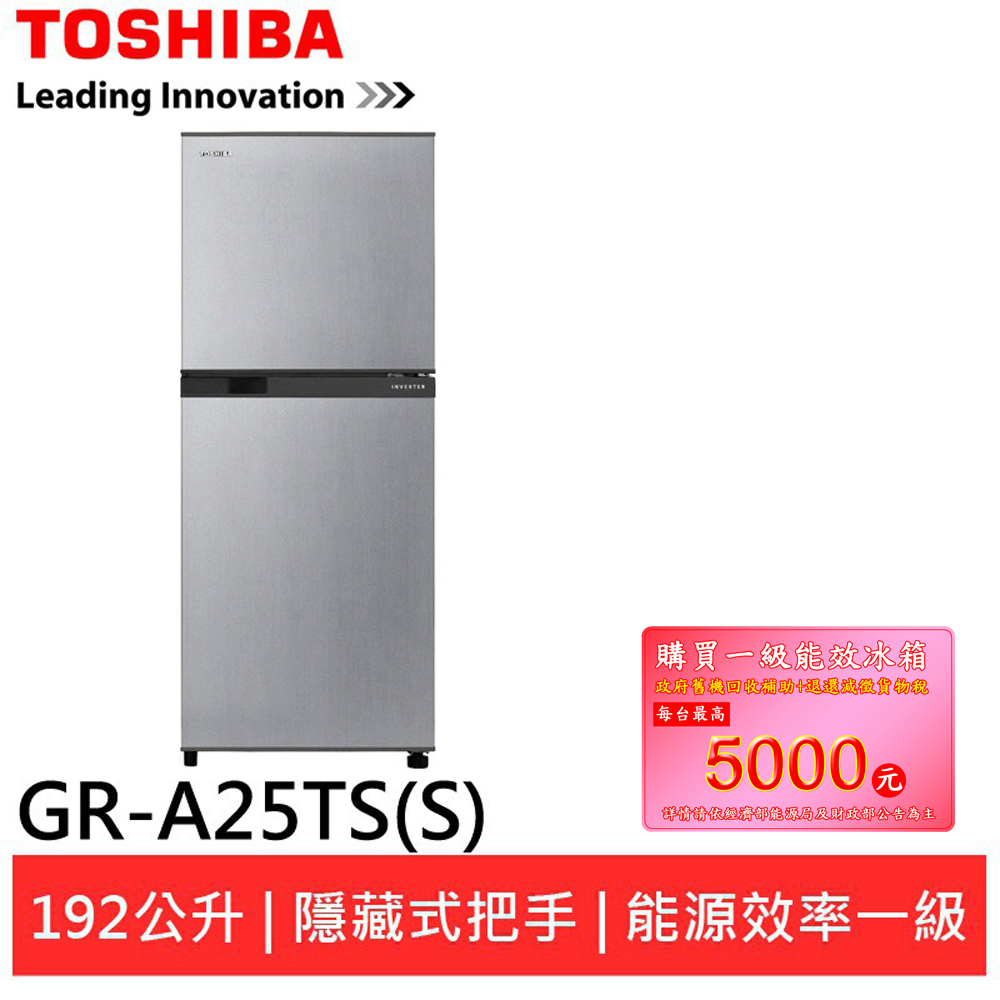 (輸碼95折 6Q84DFHE1T)TOSHIBA 東芝 能效一級雙門冰箱 GR-A25TS(S)
