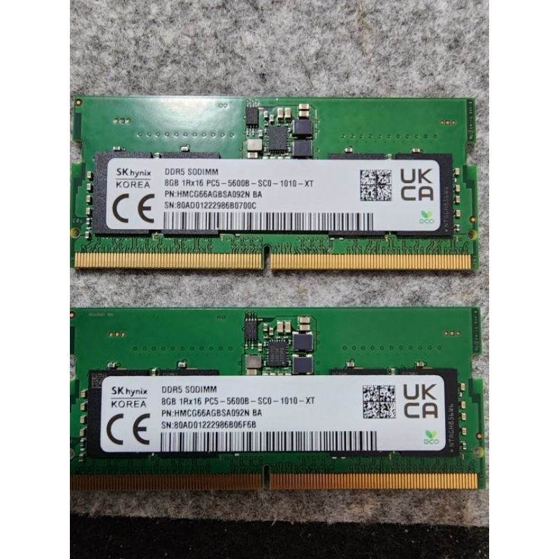 Sk hynix DDR5 8g 5600 SODIMM，筆電專用，2個一組不單賣