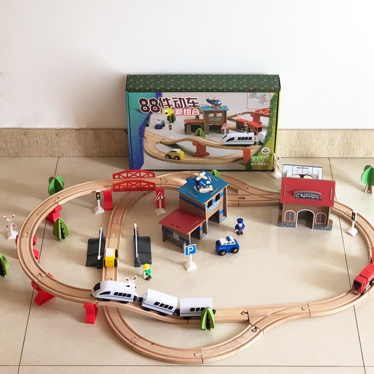 台灣免運 挑戰最低價促銷與 ikea 軌道相容 生日禮物 木製火車組 電動小火車 88 件組 玩具 益智 嬰幼88件木製
