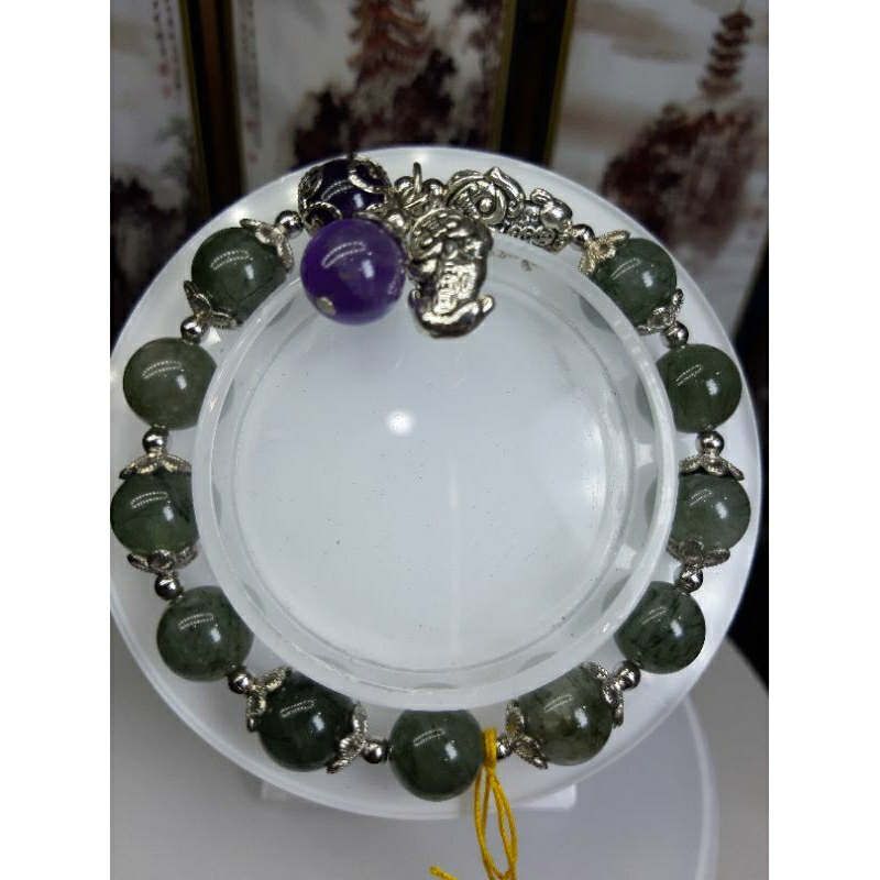 綠鈦晶+紫水晶貔貅招財貴人手鍊 漂亮設計款手鍊10mm