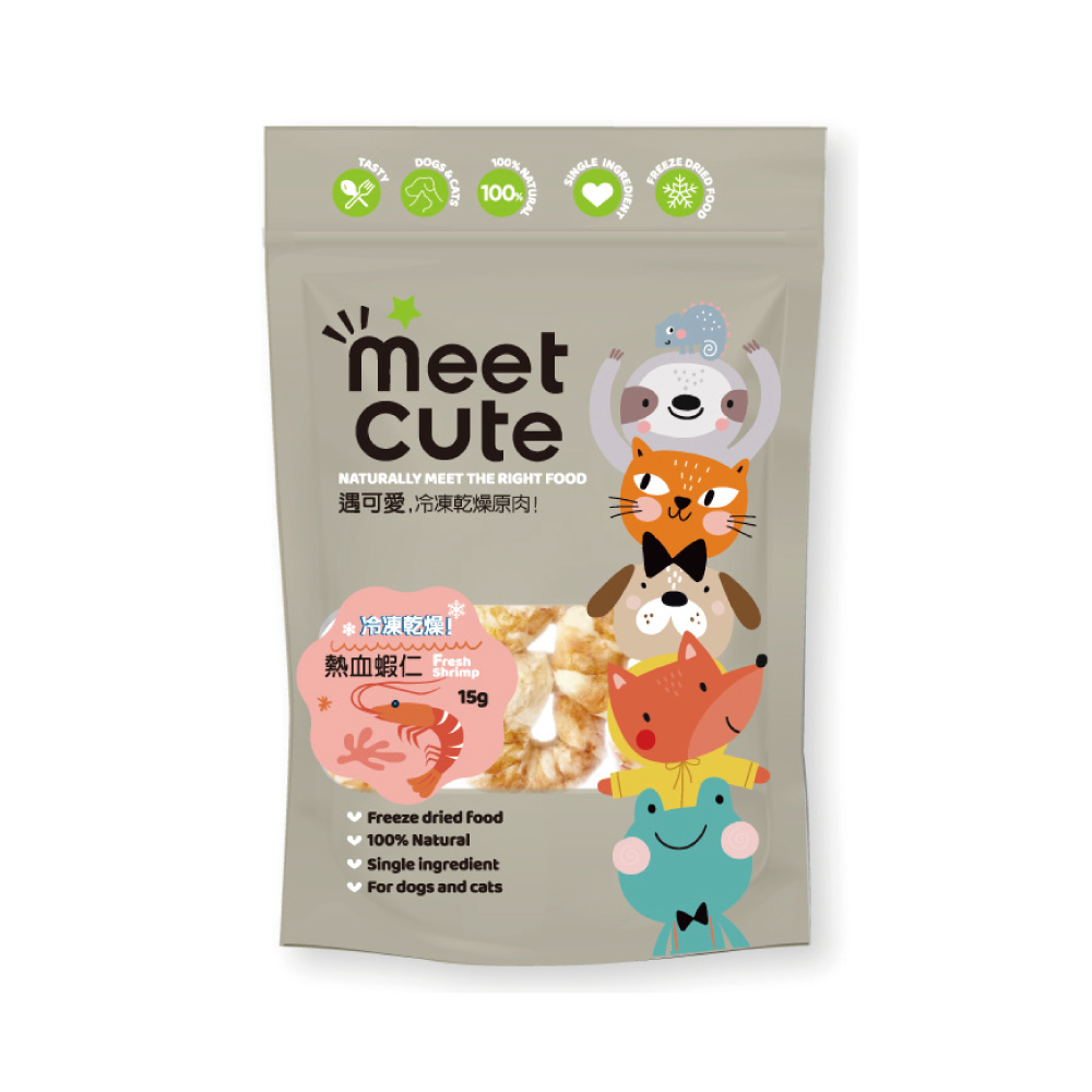 【生活工場】MEET CUTE 遇可愛 冷凍乾燥原肉-熱血蝦仁 15G+凍乾原肉體驗包x1