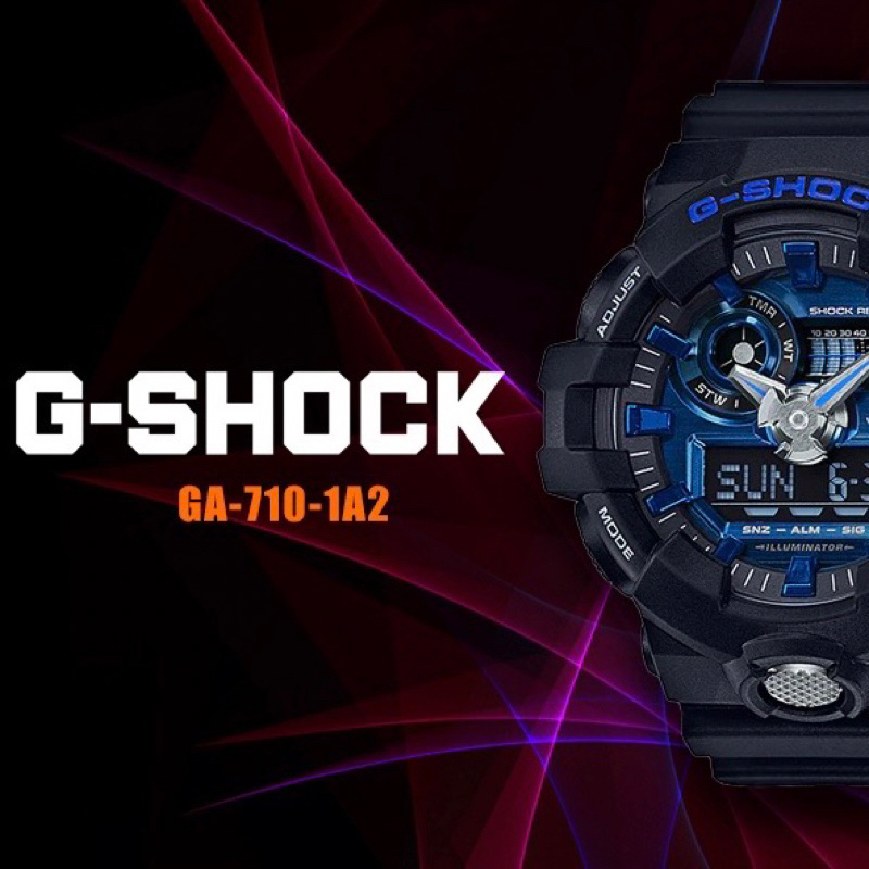 CASIO G-SHOCK 3D立體整點刻度運動錶 GA-710-1A2 黑x藍