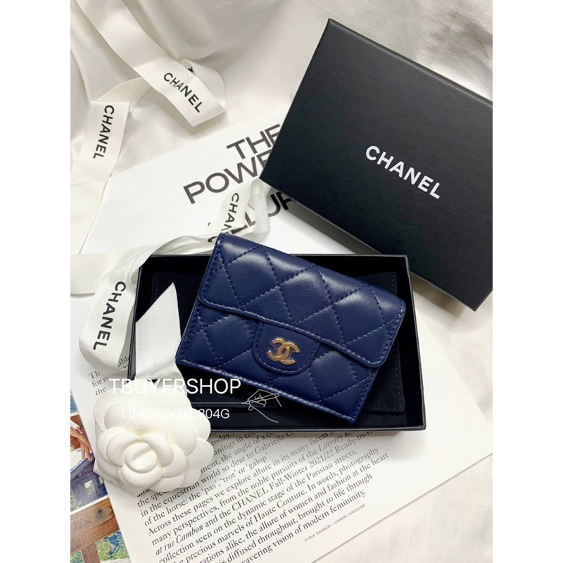 [TBUYERSHOP ] 台灣現貨✨️ Chanel cf mini 短夾 金釦 深藍色 羊皮