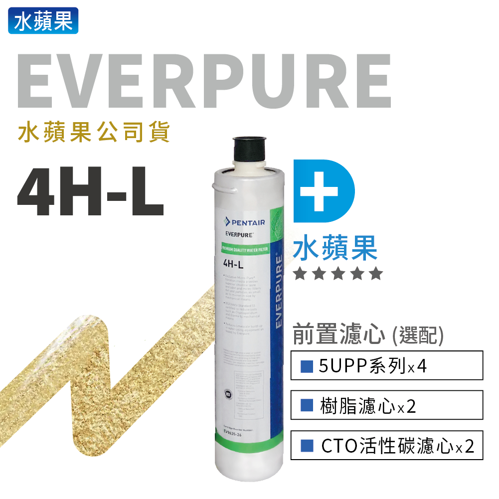 【水蘋果公司貨】EVERPURE-4H-L濾心+10英吋5微米(平面/壓紋/溝槽/抗菌)PP/CTO/樹脂濾心 系列組合