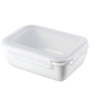 【傑品生活】(單格扣蓋)純白色陶瓷便當盒850ml 陶瓷保鮮盒 陶瓷餐盒 陶瓷飯盒 陶瓷分格 陶瓷分隔 分隔保鮮盒