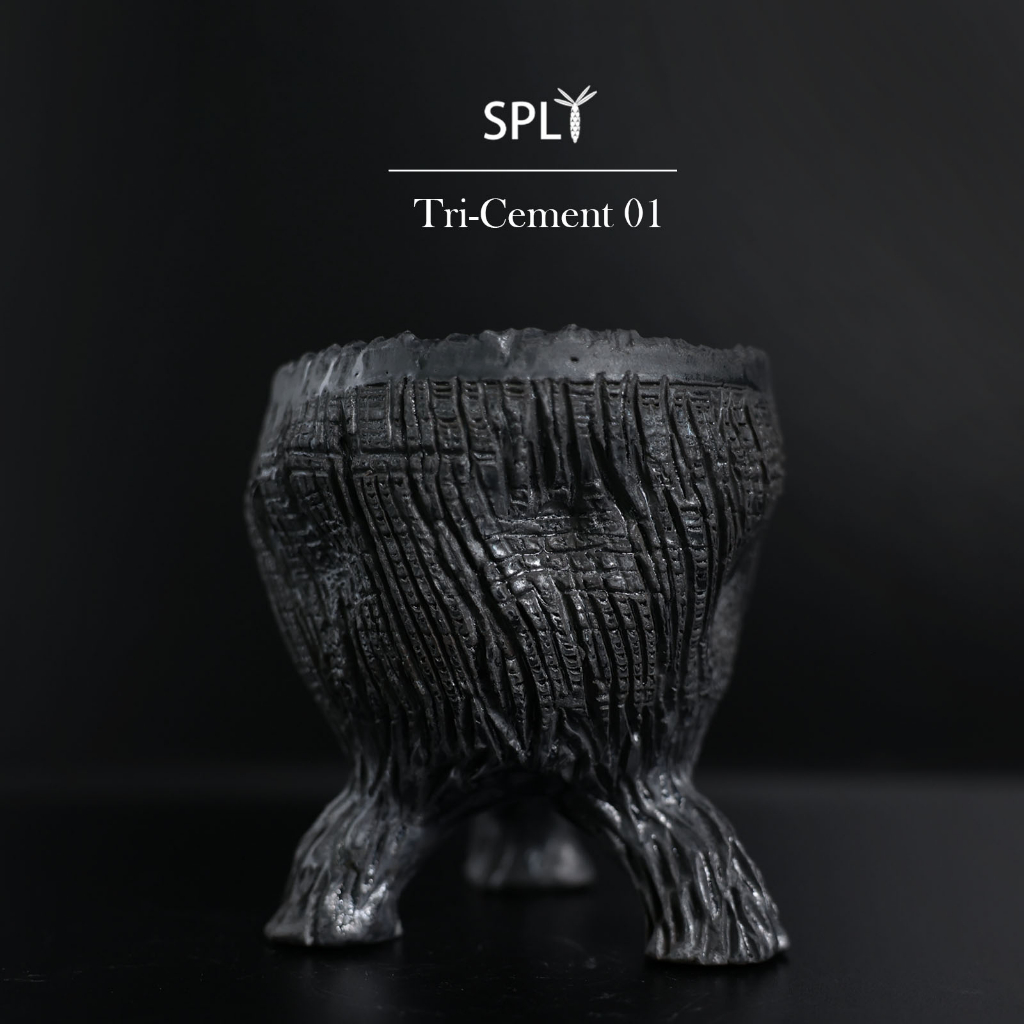 SPLT Tri-Cement 01 三腳盆器 細微爆裂紋 天然岩黑灰釉 手作柴燒 盆器 陶藝 塊根 多肉植物 龍舌蘭