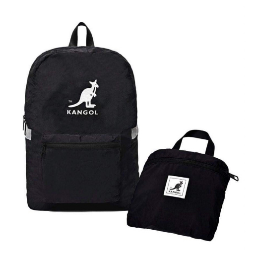 袋鼠KANGOL-黑色旅行摺疊收納後背包