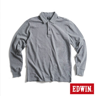 EDWIN 男款 EDGE 經典Ｗ印花長袖POLO衫(灰色)