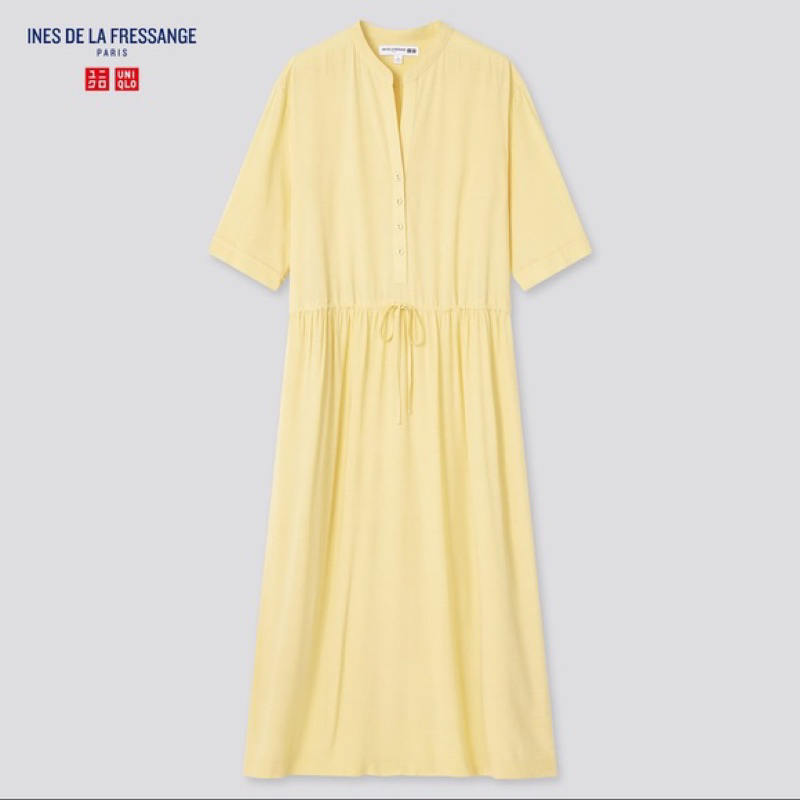 uniqlo x INES DE LA FRESSANGE 鵝黃色 短袖 洋裝 s碼