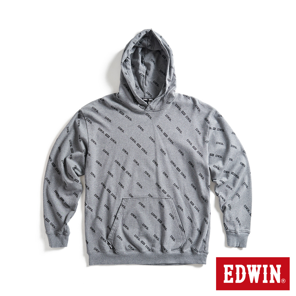 EDWIN EDGE 滿版印花 LOGO連帽長袖T恤(灰色)-男款