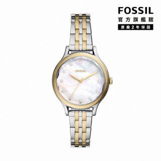 【FOSSIL 官方旗艦館】 Laney 經典都會知性女錶 金色x銀色不鏽鋼鍊帶 34MM BQ3864