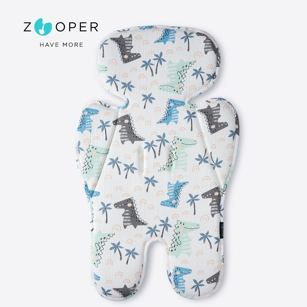 【Zooper】POP 純棉冰絲涼感墊 SS23限定款－微笑恐龍（推車 汽座 座墊 涼墊 透氣墊 涼感墊 四季用）