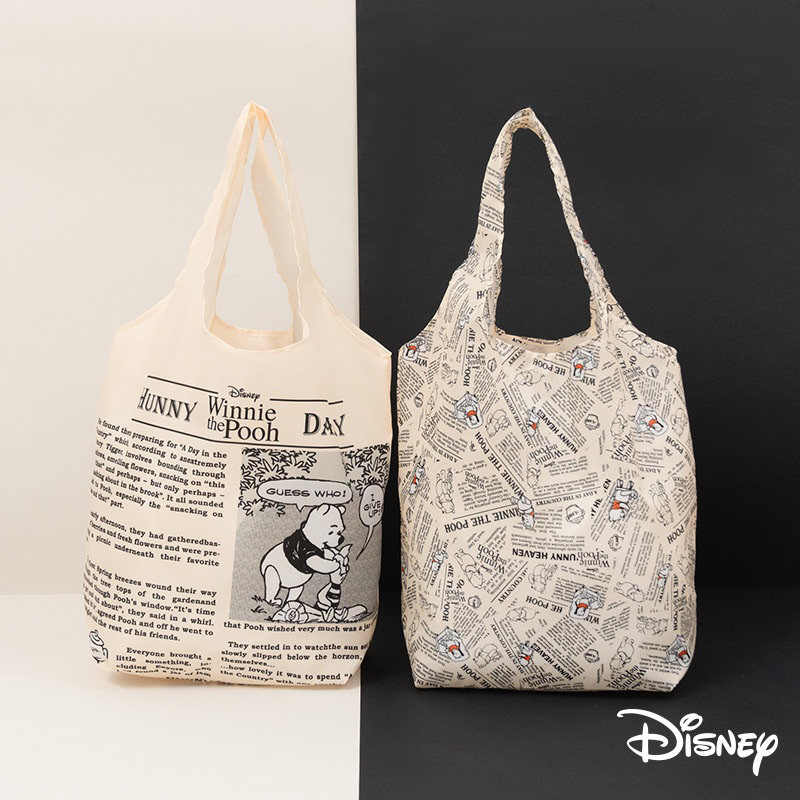 正版授權 迪士尼 維尼 維尼熊 小熊維尼 復古 報紙 可收納 購物袋 環保袋 提袋 手提袋
