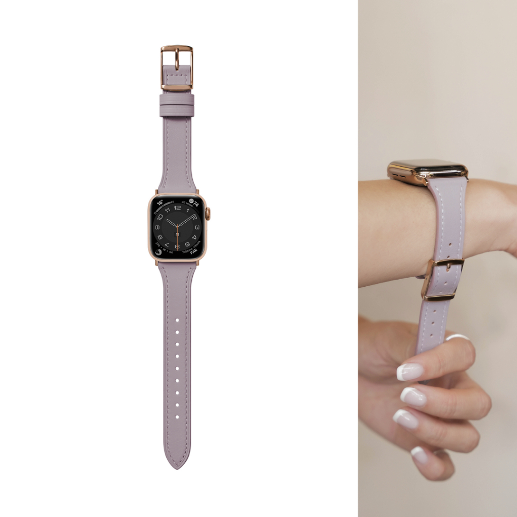 BellaBia ✶ Apple Watch 11/Ultra 3/SE 小紫丁香 平紋珍藏 真皮 錶帶